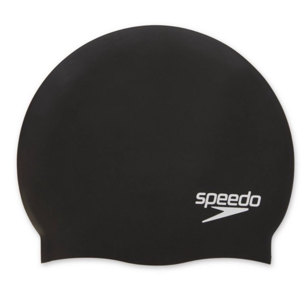 Speedo Silicone Swim Cap Black Solid Logo Adult Unisex Water Sports Training